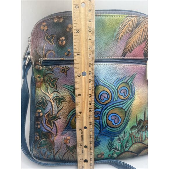 Biacci Leather Peacock Design Crossbody Purse - Picture 8 of 11